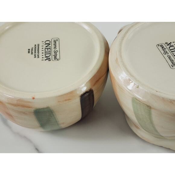 Oneida Teramo Stripes Creamer & Sugar Bowl w/ Lid Stoneware Glazed 1999 Vintage - Picture 13 of 14